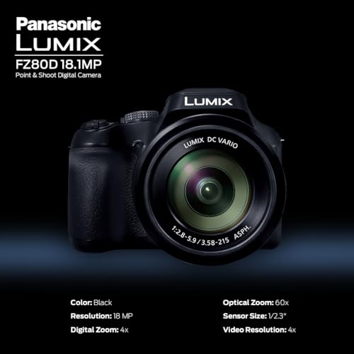 Panasonic LUMIX FZ80D 18.1MP Point & Shoot Digital Camera Bundle with Slinger Alpine 140 Multi-Device Shoulder Bag