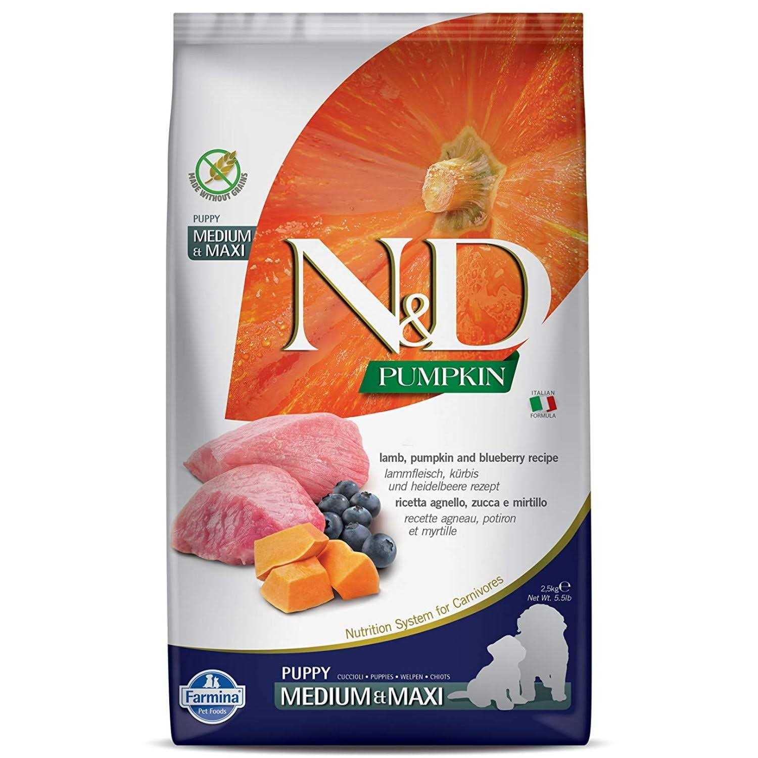 Farmina N&amp;D Pumpkin Lamb &amp; Blueberry Medium &amp; Maxi Puppy Dog Dry Food - Pet Supplies online store