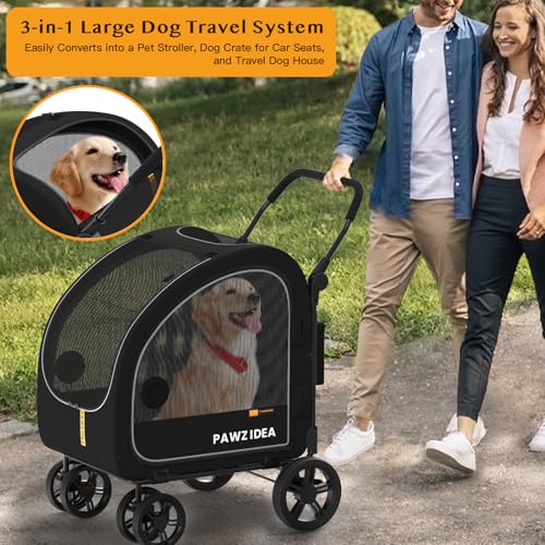 PAWZIDEA Dog Stroller for Large Dogs, Pet Stroller with Detachable Carrier for Portable Dog Crate for Car Seat, Foldable Dogs Jogger Strollers