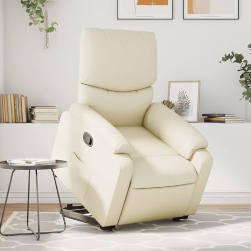 Electric Massaging Chairs Stand up Massage Recliner Chair Cream Faux Leather