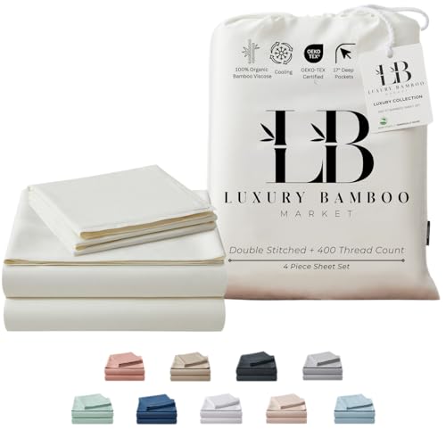 Luxury Bamboo Market | Queen Size Bed Sheet Set | 100% Viscose Made from Bamboo | Organically Grown | Ultra Soft | Cooling Sheets for Hot Sleepers |