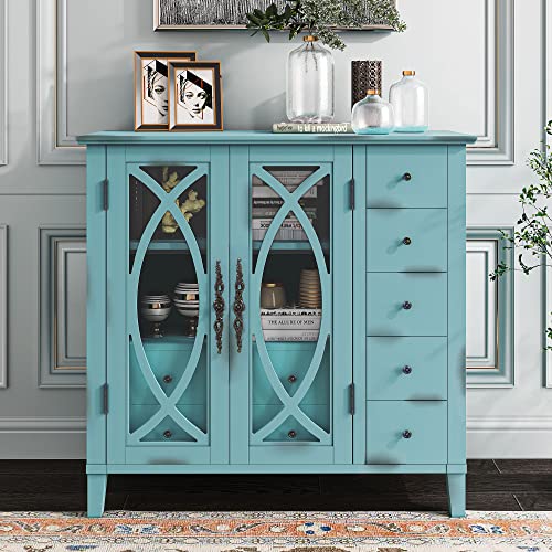 Vintage Style Sideboard Accent Storage Sideboard Wooden Sideboard with Adjustable Shelf,5 Small Drawers and 2 Large Drawers,for Entryway,Living Room