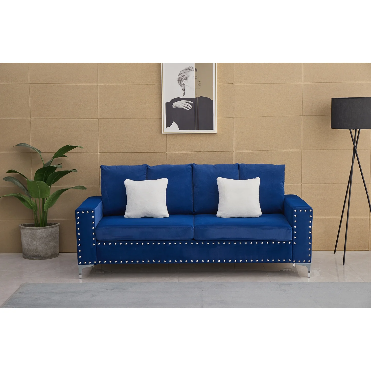Kingway Furniture Armeni Velvet Living Room Sofa in Blue