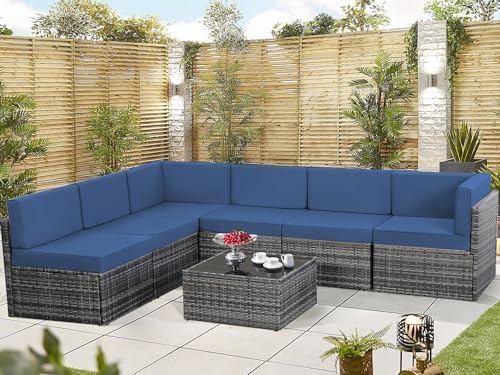 U-MAX 7 Piece Outdoor Patio Furniture Set, PE Rattan Outdoor Wicker Sectional Furniture Chair Set with Cushions and Tea Table