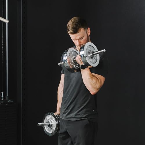 Titan Fitness 200 LB Adjustable Chrome Dumbbell Set, Pair of 100 LB Dumbbells, Durable Chrome Plates, Medium Knurl Grip Handles
