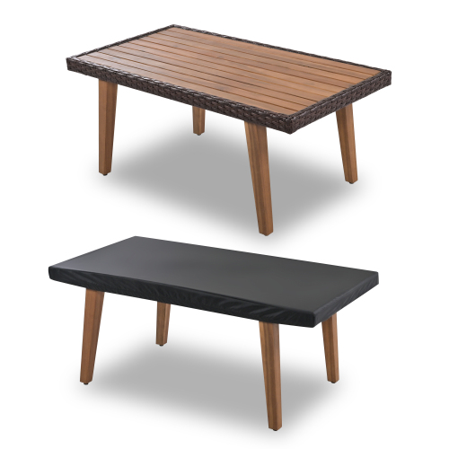 Churanty Patio Conversation Set, 4-Piece Outdoor Garden Furniture Set, Patio Seating Set, PE Rattan Outdoor Sofa Set, Wood Table and Legs