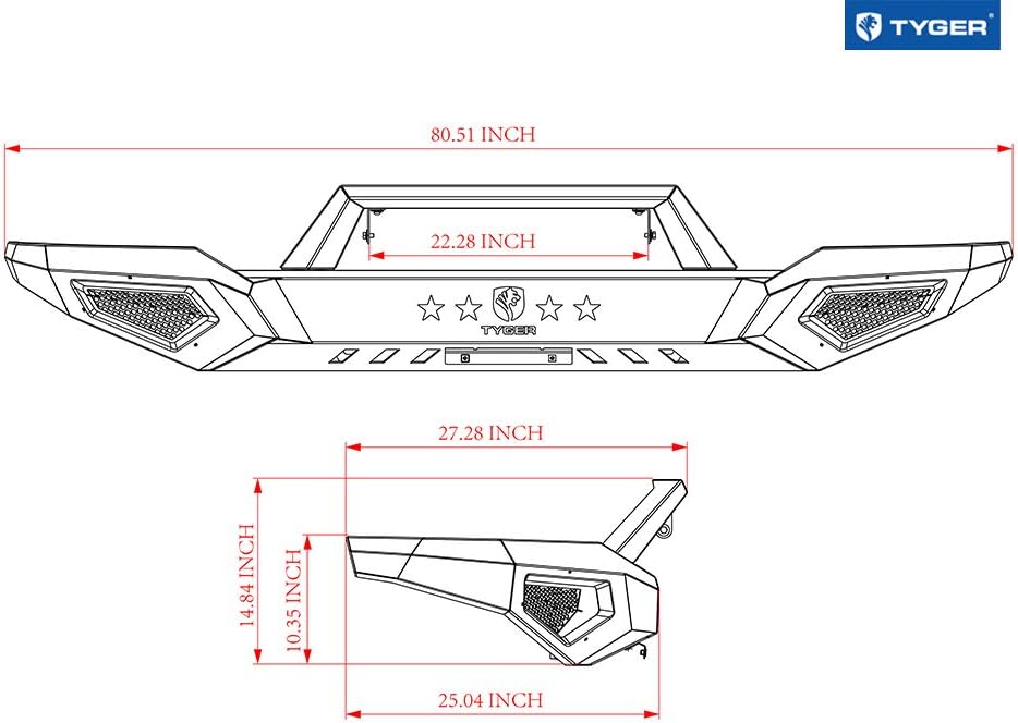 Tyger Auto TG-BP6C80468 Tyger Fury Front Bumper Kit Compatible with 2016-2018 Chevy Silverado 1500 (Including 2019 LD) | Textured Black | Rock Crawler