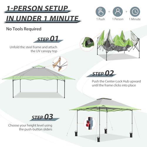 EAGLE PEAK 13x13 Straight Leg Pop Up Canopy Tent Instant Outdoor Canopy Easy Single Person Set up Folding Shelter w/Auto Extending Eaves 169 Square