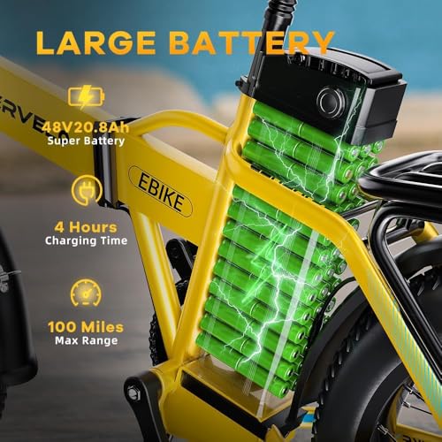 1000W Folding Electric Bike, 48V 20.8AH Large Removable Battery E-Bike, 30+MPH, 80 Miles Max Range, 20" Fat Tire Electric Bike for Adults