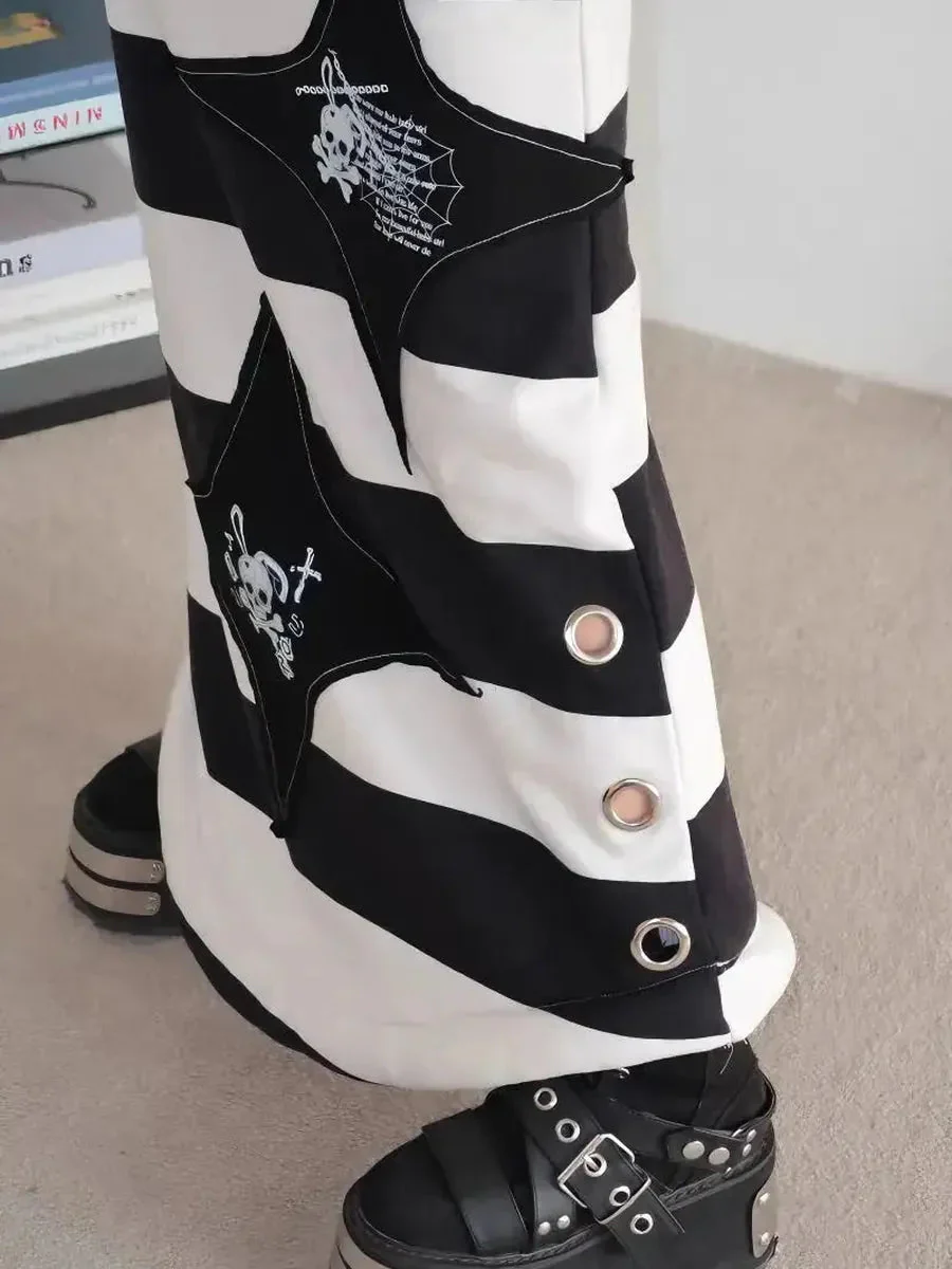 'Hotot' Harajuku Punk Black White Midi Skirt