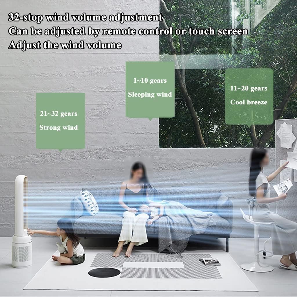 Standing Fan Humidification Function Tower Fan, Silent Circulation Air Purification Standing Fan, Home Bladeless Fan with Remote Control Quiet