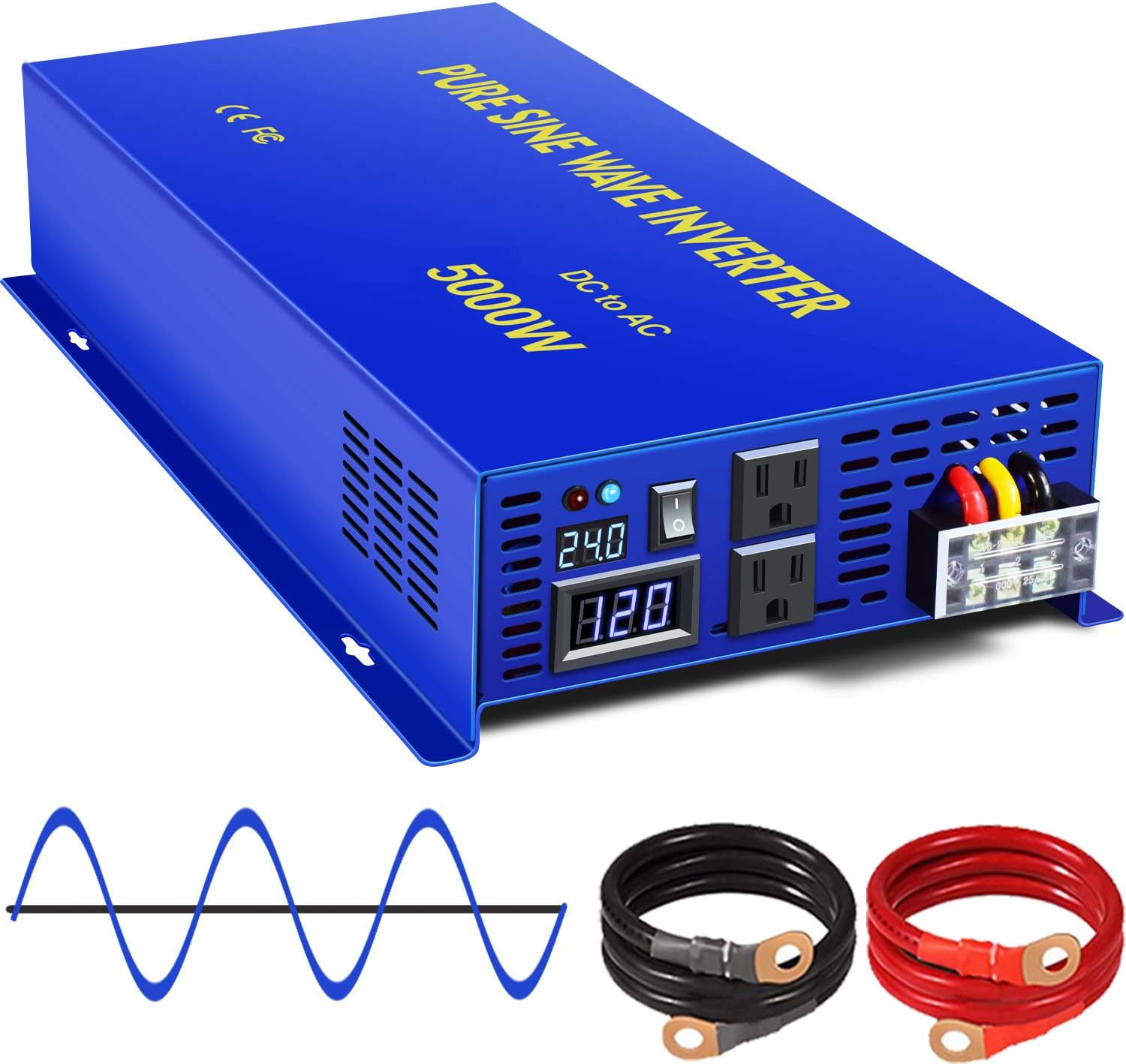 XYZ INVT Pure Sine Wave Power Inverter 3500W / 7000W (Peak) Car Caravan RV Camping Boat DC 24V Inverter Soft Start 24V DC to AC 110V 120V DC Inverter