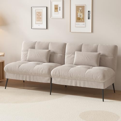 COMHOMA Convertible Futon Sofa Bed, 68″Fabric Futon Couch with Adjustable Backrest, Folding Futon Sleeper Recliner for Living Room Furniture (Black)