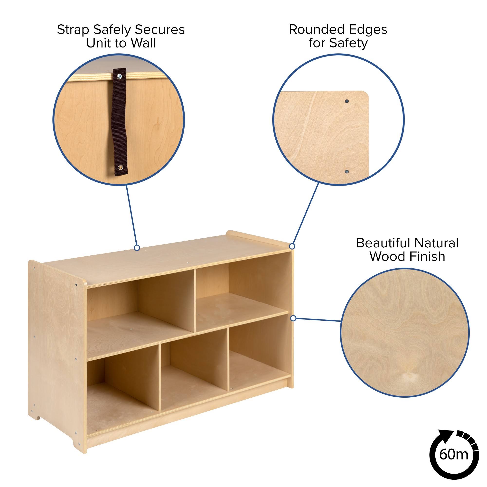 Flash Furniture Wooden 5 Section School Classroom Storage Cabinet for Commercial or Home Use - Safe, Kid Friendly Design - 24x22
