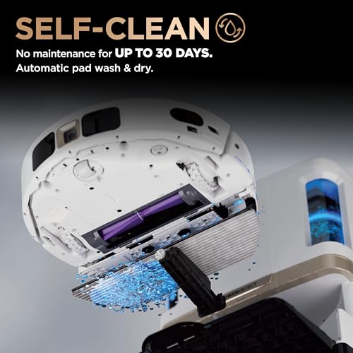 Shark Robot Vacuum & Mop Combo, PowerDetect NeverTouch Pro, Self-Emptying, Self-Refill with Self-Clean Pad Wash & Dry, 60-Day Debris Capacity