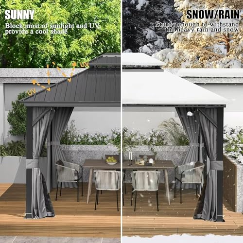 Domi 10’ x 10’ Hardtop Gazebo Metal Frame Canopy with Netting & Curtains