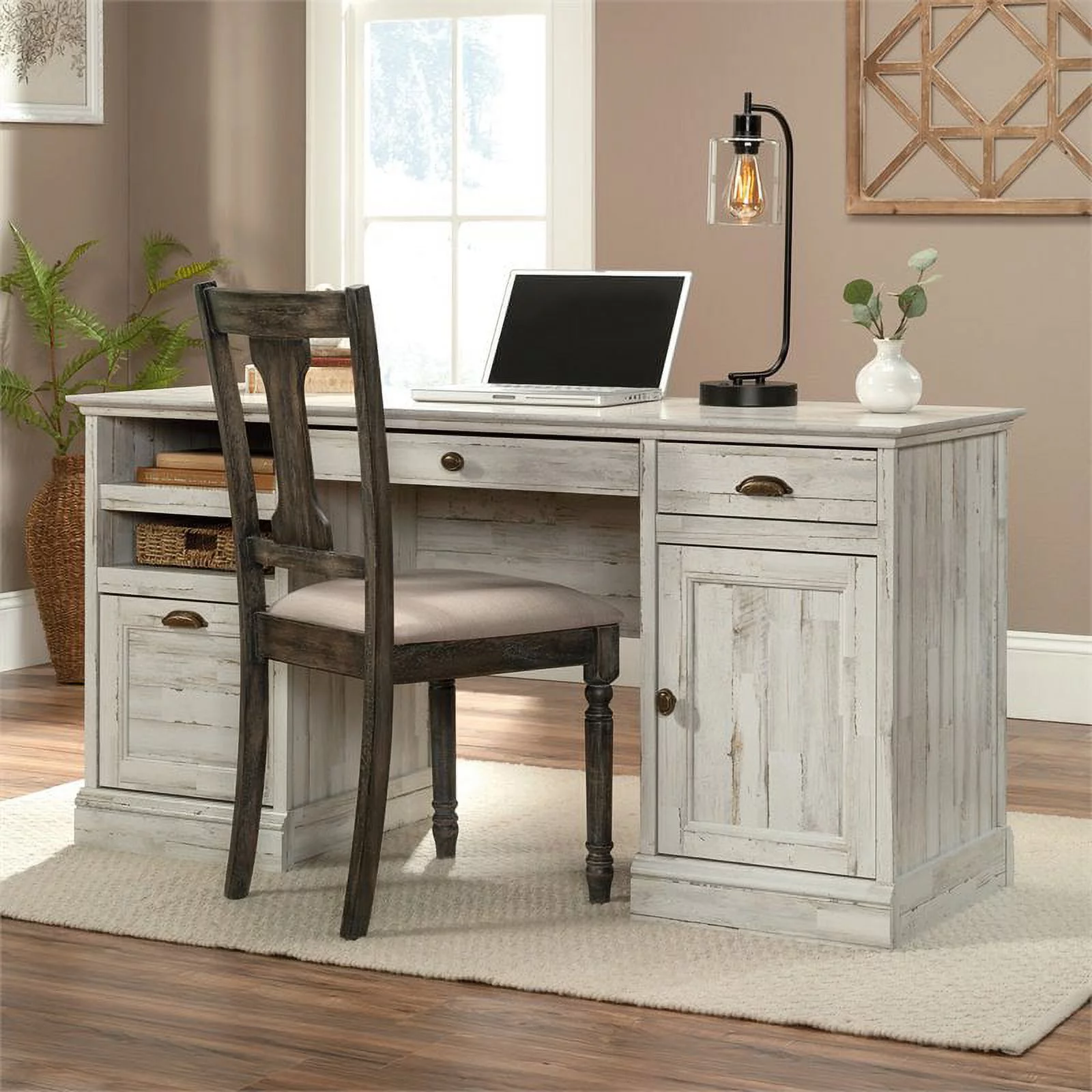 Sauder Barrister Lane Home Office Executive Desk, White Plank Finish - Radiant Selections