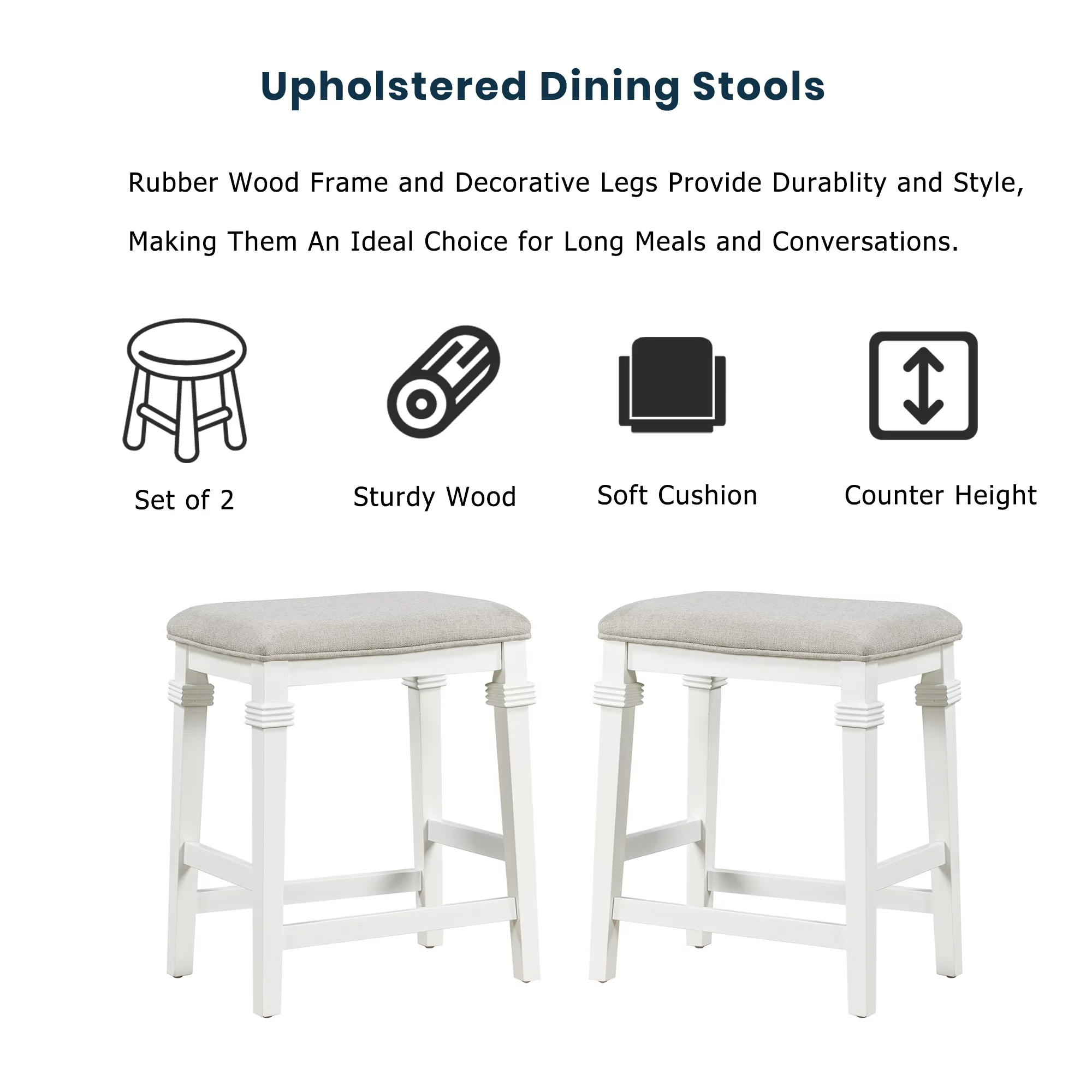 TOPMAX Farmhouse 3-piece 45" Stationary Rubber Wood Kitchen Island Set with 2 Seatings
