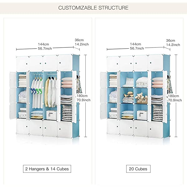 YOZO Cube Storage Organzier Portable Closet Wardrobe Bedroom Dresser (71x14x71 inches) Portable Closet Cube Shelf Armoire Pantry Cabinet, 25 Cubes