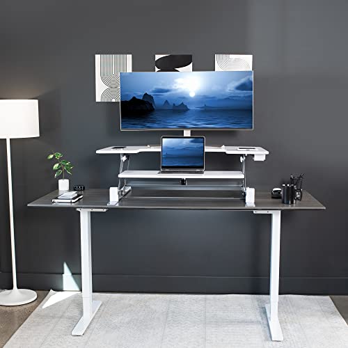 VIVO 36 inch Electric Height Adjustable Stand Up Desk Converter, VE Series, Sit to Stand Tabletop Dual Monitor Riser with USB Port, Black, DESK-V000VE