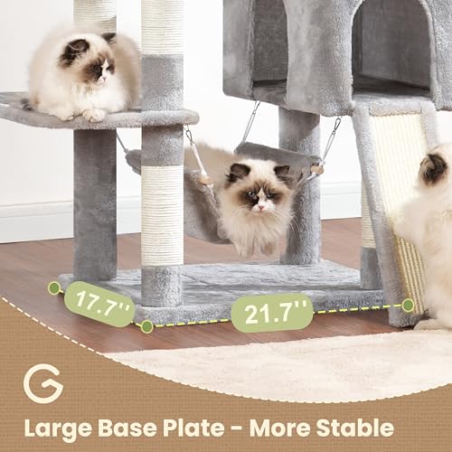 Cat Tree for Indoor Cats, 71'' (180cm) Multi-Level Cat Tower for Large Adult, Sturdy Cat Tree House with 2 Scratching Boards 7 Posts