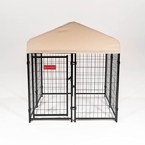 Stay Series 4 by 4 by 4.3 Feet Studio Jr. Black Powder Coat Steel Frame Outdoor Dog Kennel with Waterproof Canopy Roof and Gate Door, Khaki