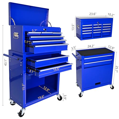 5-Drawer Rolling Tool Chest, Modular Tool Cabinet with Brake Casters & Removable Drawers, Workshop Toolbox Cart for Factory/Garage, Black
