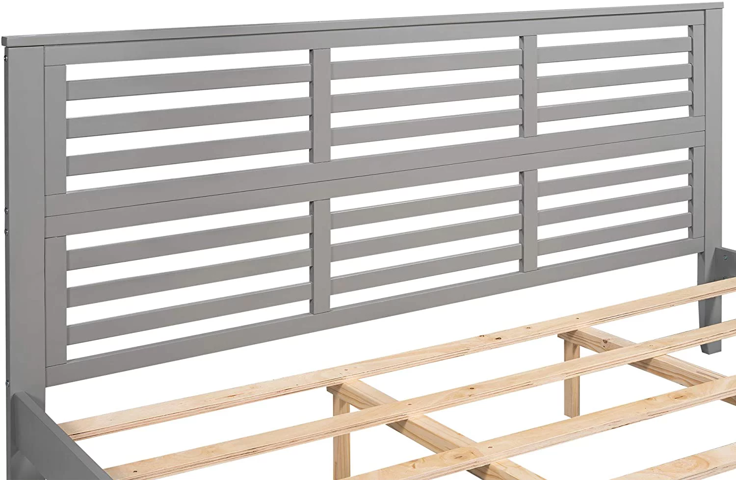 King Size Platform Bed Frame,Wood Platform Bed With Headboard And Footboard,King Bed Frame With Slat,No Box Spring Needed,Gray