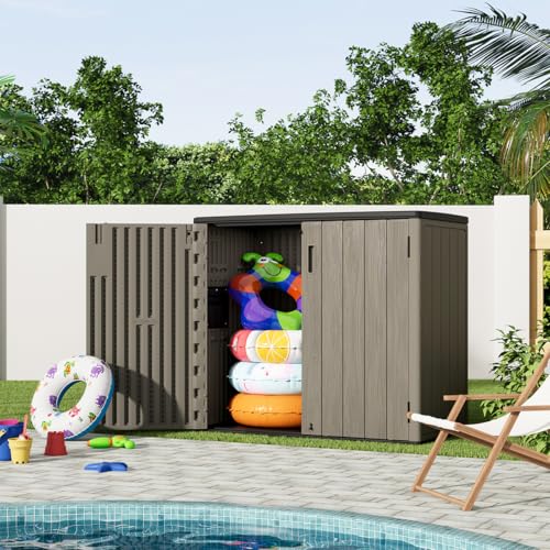 KINYING Outdoor Vertical Storage Shed,57 Cu.ft Outdoor Storage Cabinet Waterproof,Resin Sheds & Outdoor Storage Clearance for Garden,Patio,Backyard