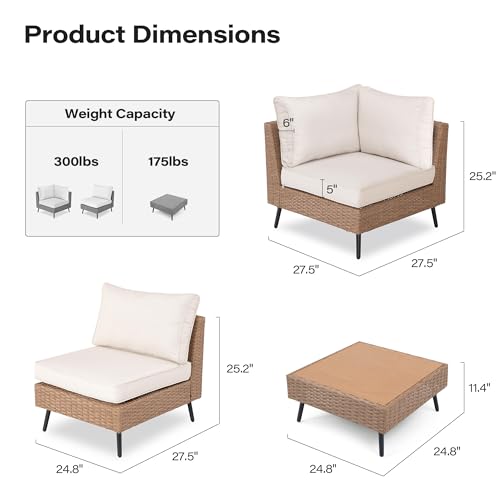 LAUSAINT HOME Outdoor Patio Furniture, 8 Piece Outdoor Sectional Sofa PE Rattan Wicker Patio Conversation Sets