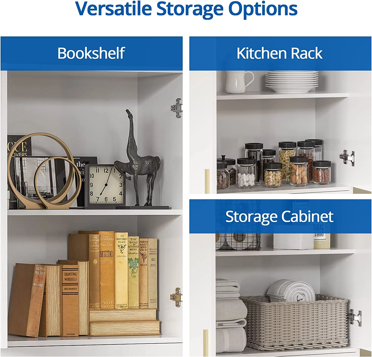 Cozy Castle White Kitchen Pantry, 70" Freestanding Storage Cabinet with Doors and Adjustable Shelves, Pantry Cabinet for Kitchen, Bathroom or Hallway