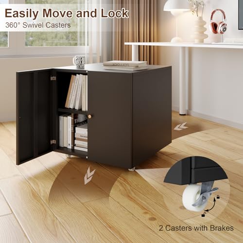 Mobile Mobile Printer Stand with Storage, Lateral Filing Cabinet with Adjustable Shelf