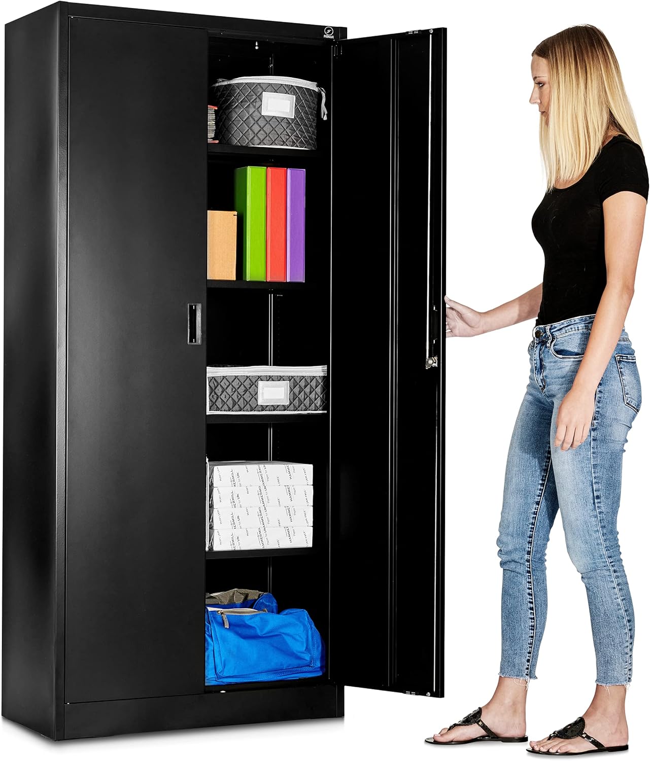 Fedmax Metal Garage Storage Cabinet - 71-inch Tall Large Steel Utility Locker with Adjustable Shelves & Locking Doors - Pantry Cabinets for Kitchen