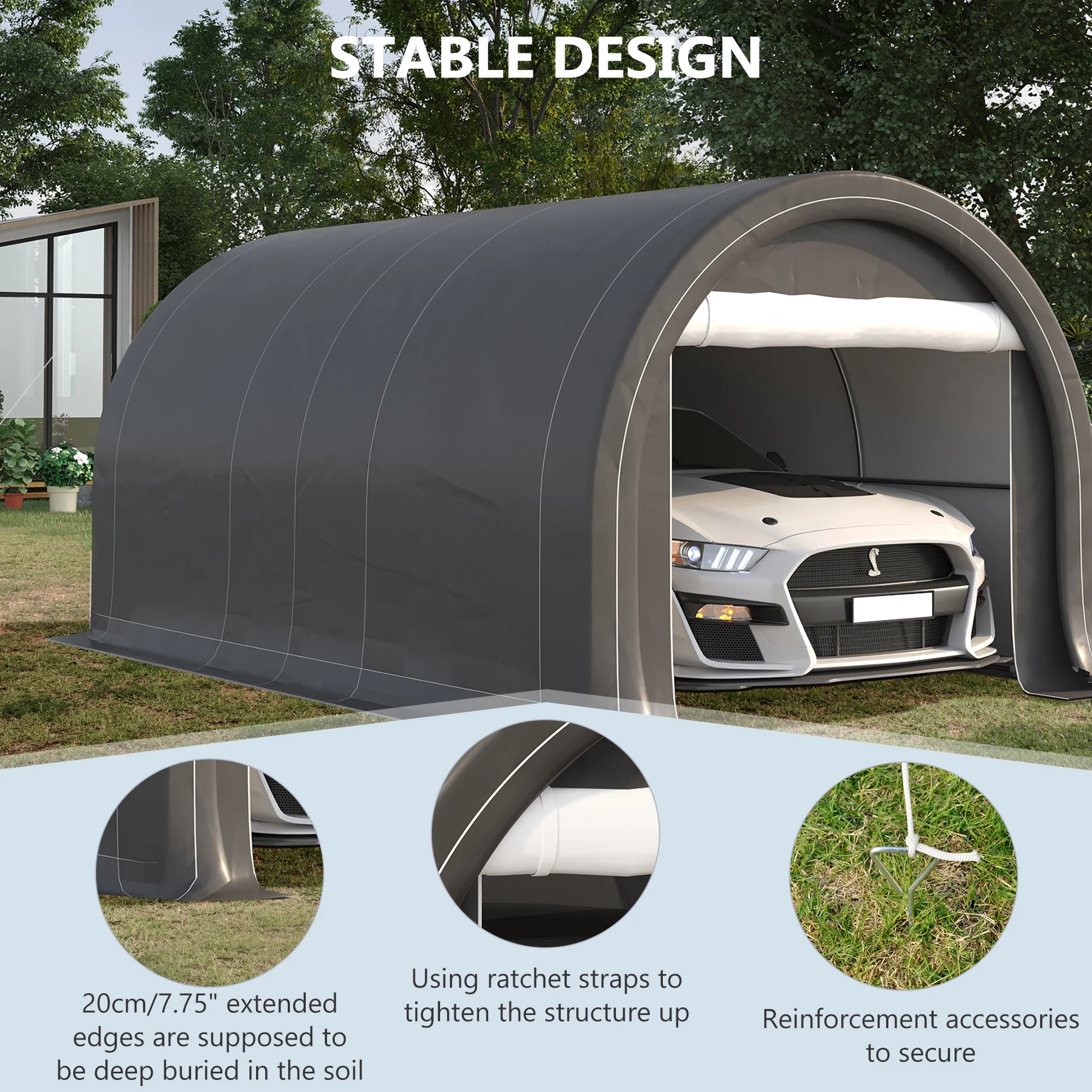 Outsunny 10' x 16' Carport Storage Tent Anti-UV PE Portable Garage, Gray