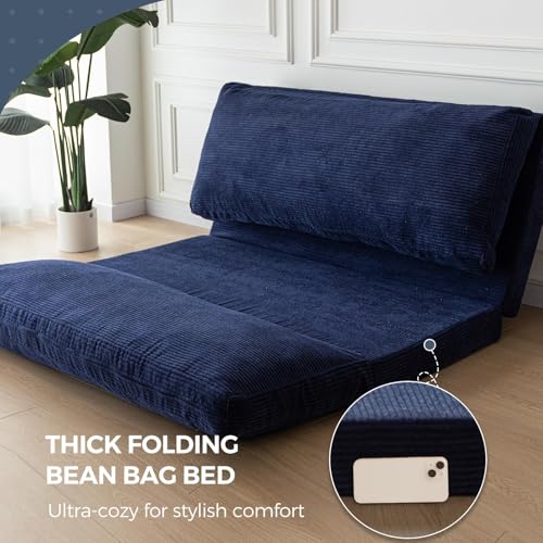 MAXYOYO Bean Bag Bed Folding Sofa Bed Floor Mattress for Adults, Extra Thick and Long Floor Sofa with Corded Washable Cover, Dark Grey, 30x95 Inch