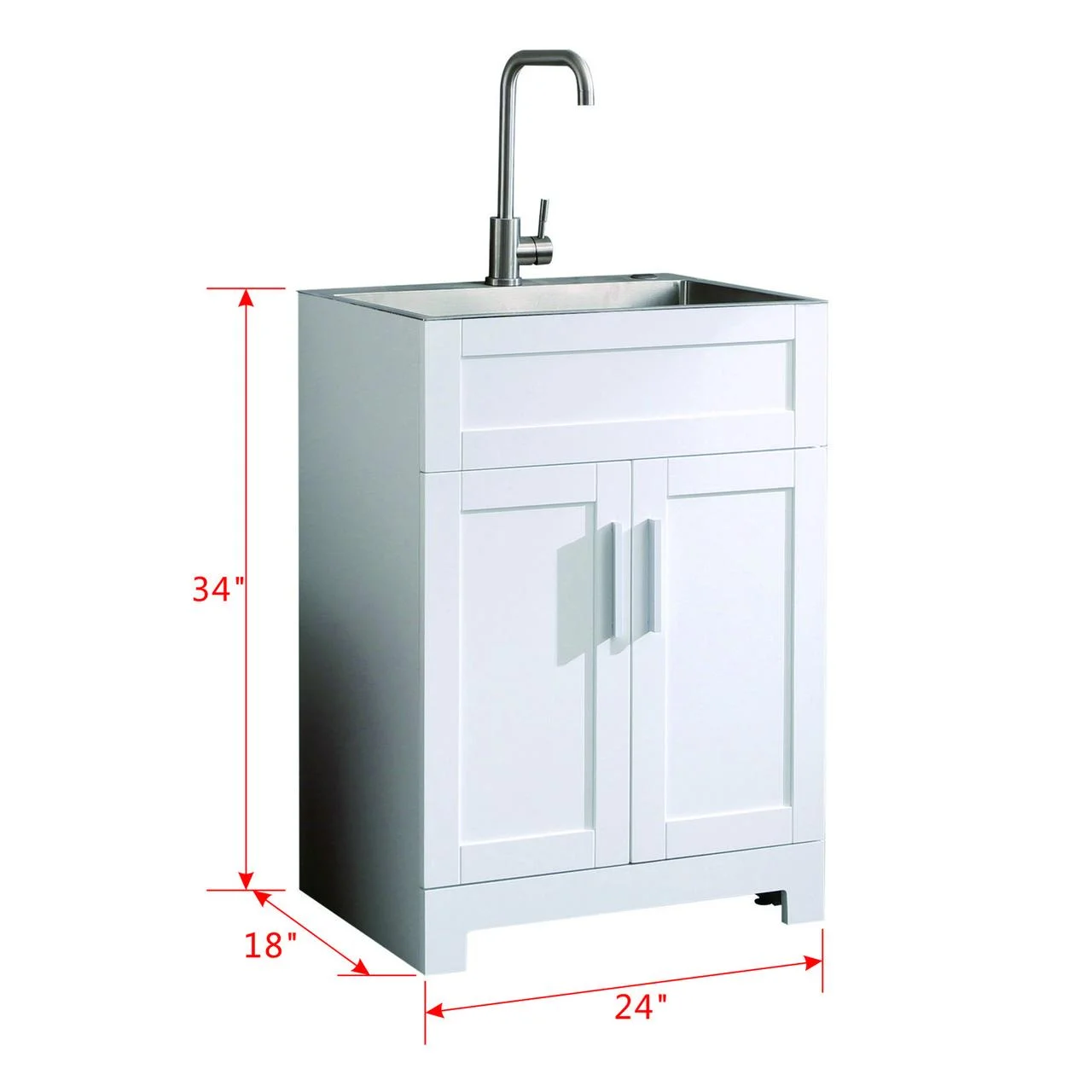 CoSoTower 24in White Paint Free Laundry Tub Cabinet w/ Stainless Steel Combo