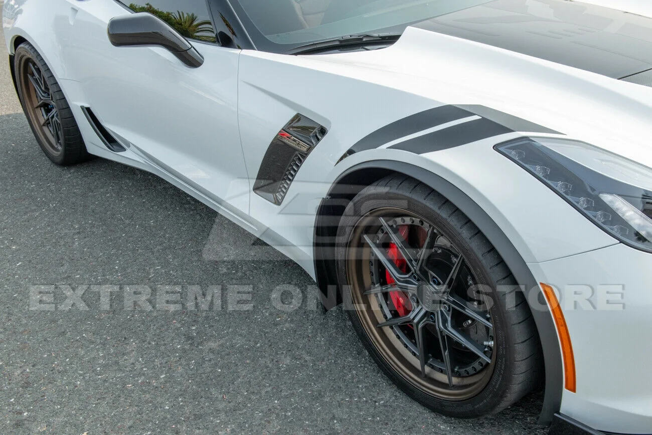 Replacement For 2014-2019 Chevrolet Corvette C7 ALL Models | GM Factory XL Extended Style PRIMER BLACK Front Side Splash Guards Mud Flap Pair