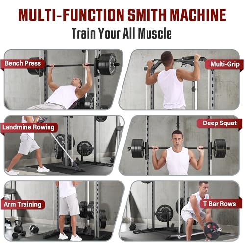 OPPSDECOR Power Cage, Multi-Function Power Rack with Adjustable Cable Pulley System, Squat Rack with Pull-up Bar, J-Hooks
