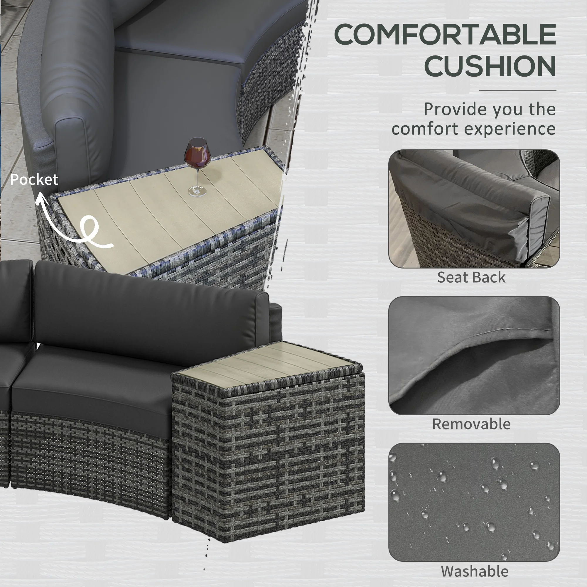 Outsunny 8pc Patio Furniture Set with Sofa, Chair, Umbrella Hole, Gray