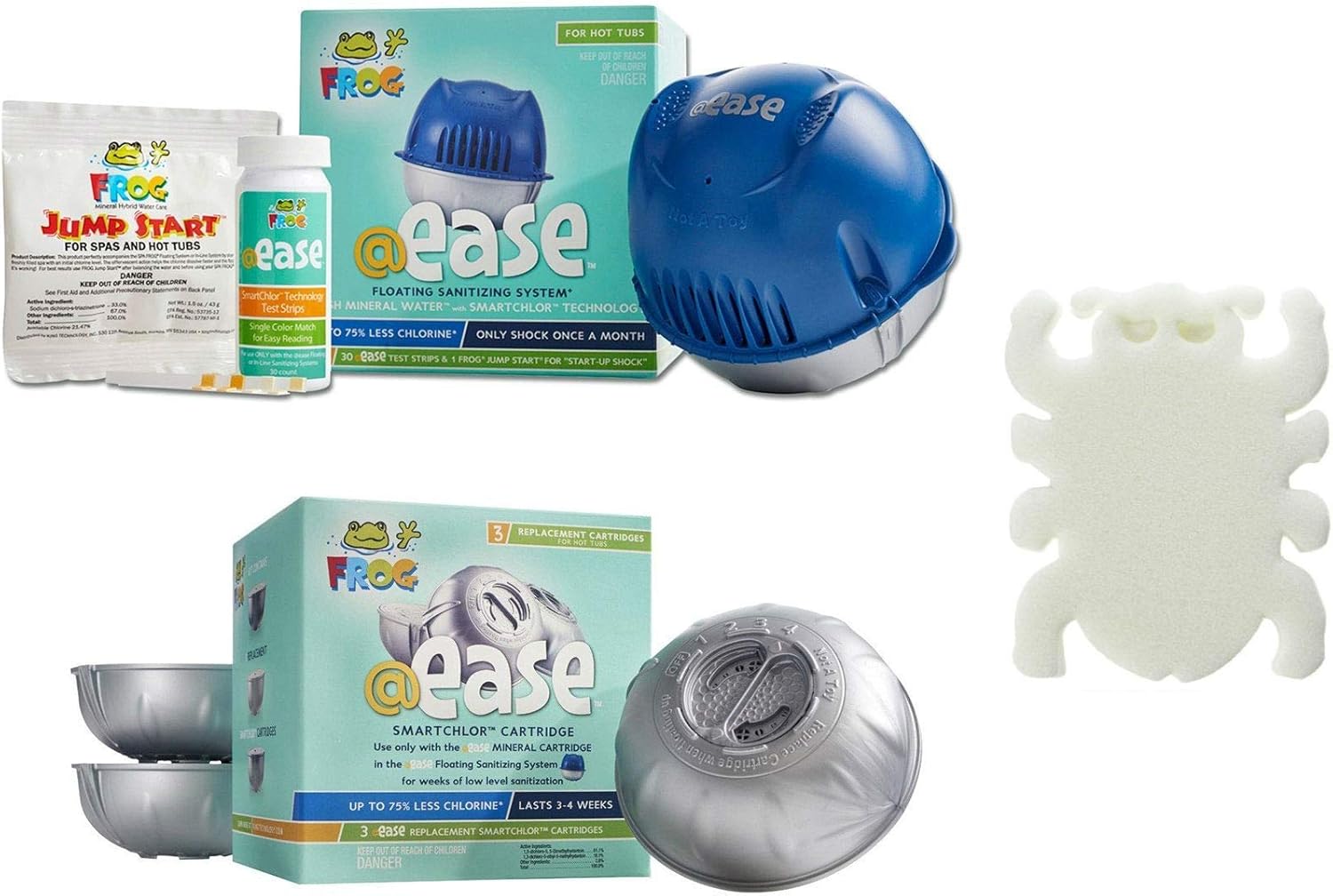 Frog @Ease Floating System for Hot Tubs with 3 Refill SmartChlor @ Ease Replacement Mineral Cartridges