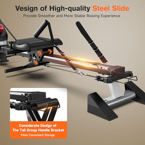 Pooboo Magnetic Rowing Machine 360 LB Weight Capacity, folding rower with Combination Strength exercise, Tablet Holder and Comfortable Seat Cushion