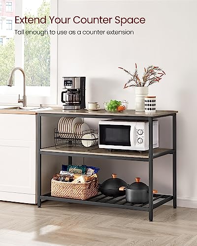 VASAGLE Kitchen Island with 3 Shelves, 47.2 Inches Width Kitchen Shelf with Large Worktop, Stable Steel Structure, Industrial, Easy to Assemble