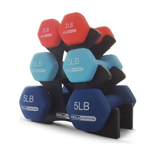 HolaHatha Neoprene Dumbbell Free Hand Weight Set with Rack, Ideal for Home Exercises to Gain Tone and Definition
