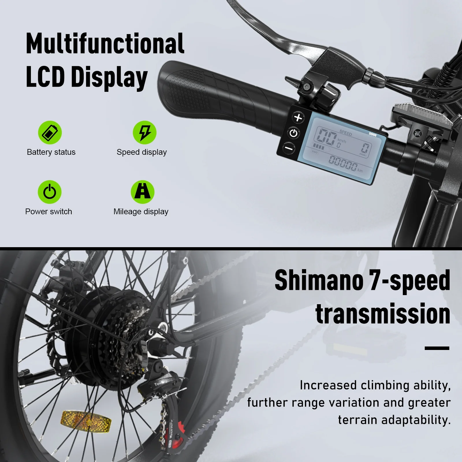 COLORWAY 20鈥漍3.0 Fat Tire Electric bicycles, Foldable Mountain Snow Beach Electric bike ebike with 500W/36V/12Ah Battery, Shimano 7-Speed e bicycle