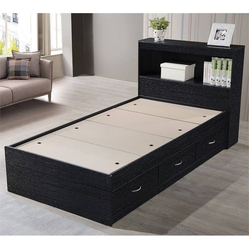 Pemberly Row Twin Captain Storage Bed with 3 Drawers in Black