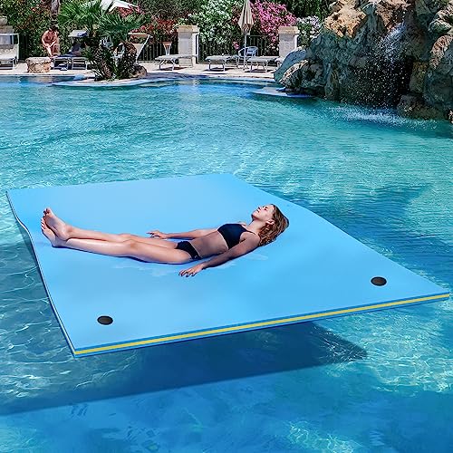 YITAHOME 9'/12' Lily Pad Floating Mat for Lake and Pool, Portable Outdoor Water Floating Mat, 3-Layer XPE Floating Island for Boat, Beach, Ocean, Blue