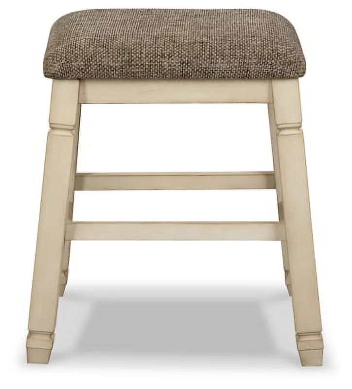 Signature Design by Ashley 24" Bolanburg Farmhouse Counter Height Saddle Barstool, Set of 2, Antique White