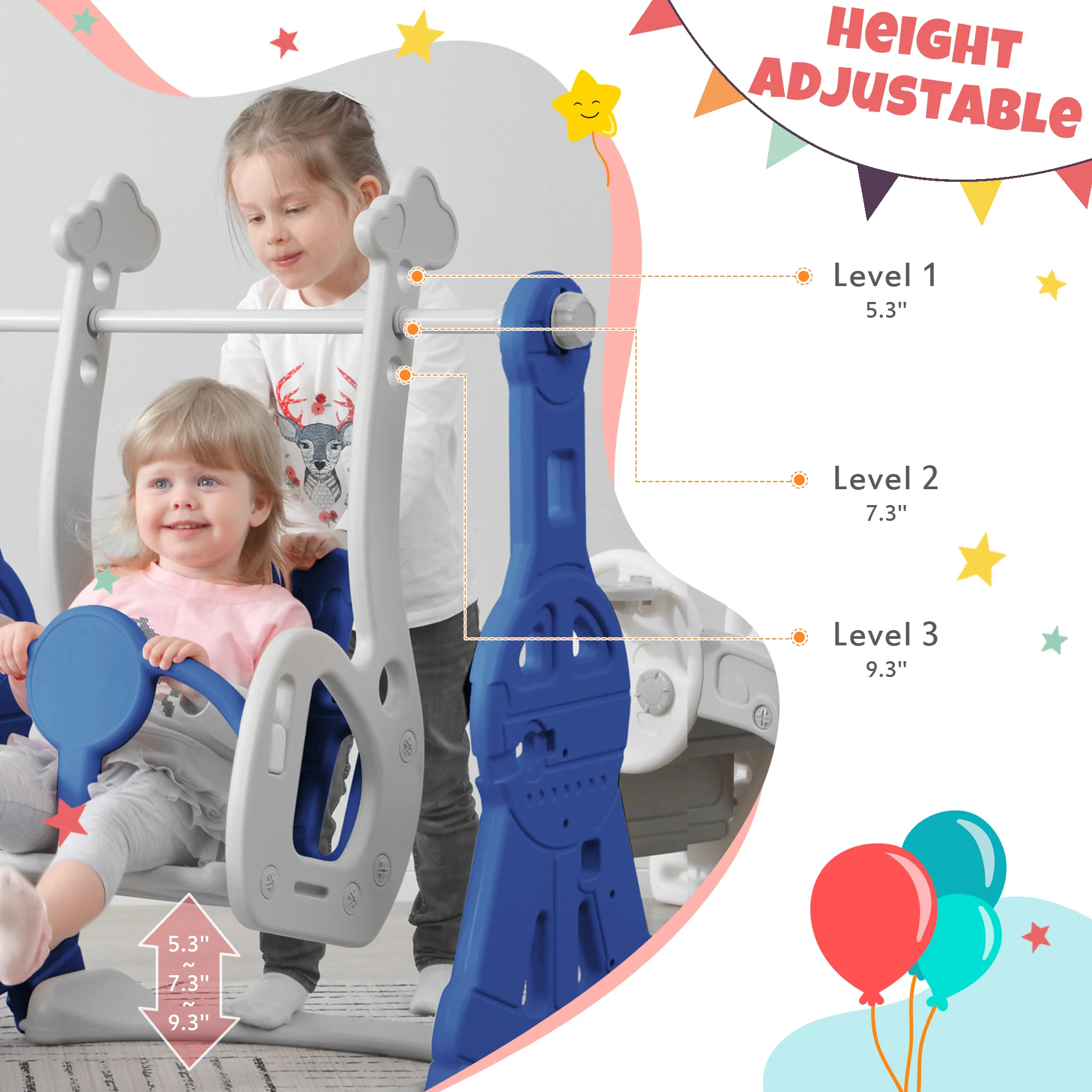 Toddler Slide and Swing Set 3 in 1, Kids Playground Climber Swing Playset with Basketball Hoops Freestanding Combination Indoor & Outdoor