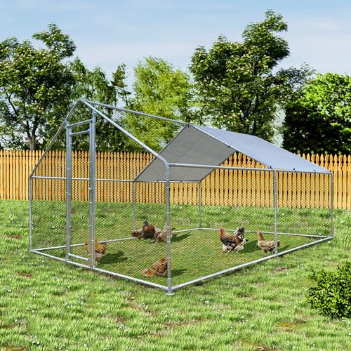 GOWE Large Chicken Coop Metal Chicken Run Walk-in Poultry Cage Spire-Shaped with Waterproof and Anti-Ultraviolet Cover for Backyard and Farm Outside