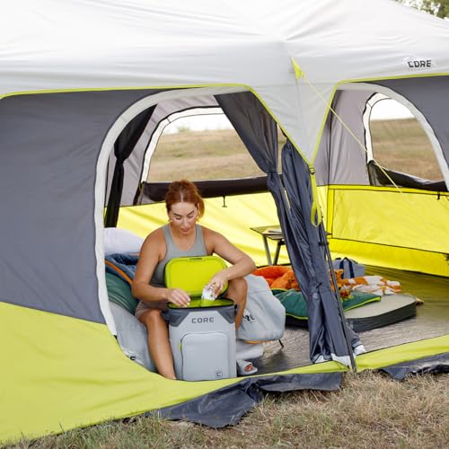 CORE Instant Cabin Tents | 6 Person / 9 Person / 10 Person / 12 Person Family Cabin Multi Room Pop Up Tents Car Camping | Included Storage Pockets